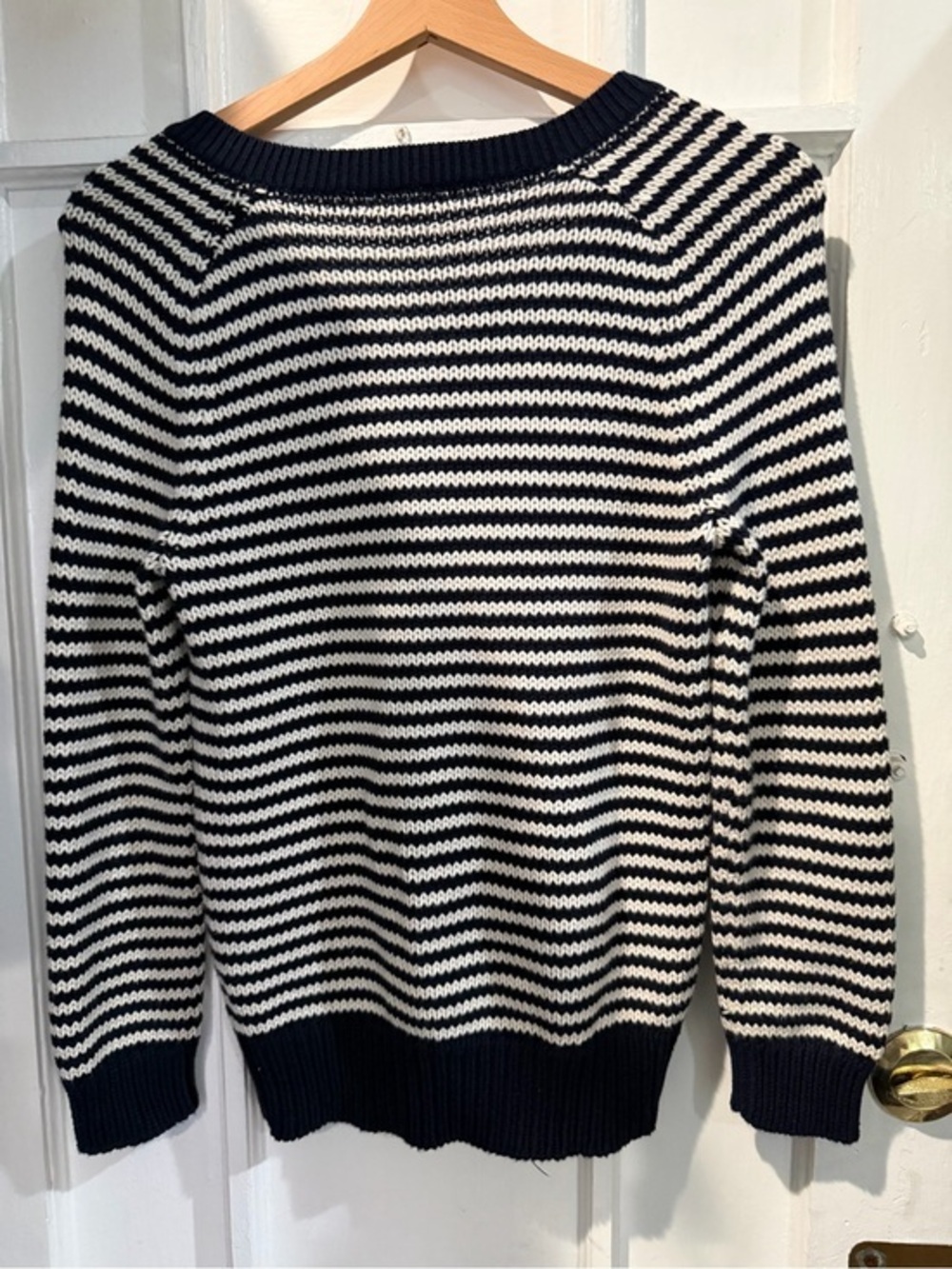 J. Crew Black & White Striped V-Neck Sweater